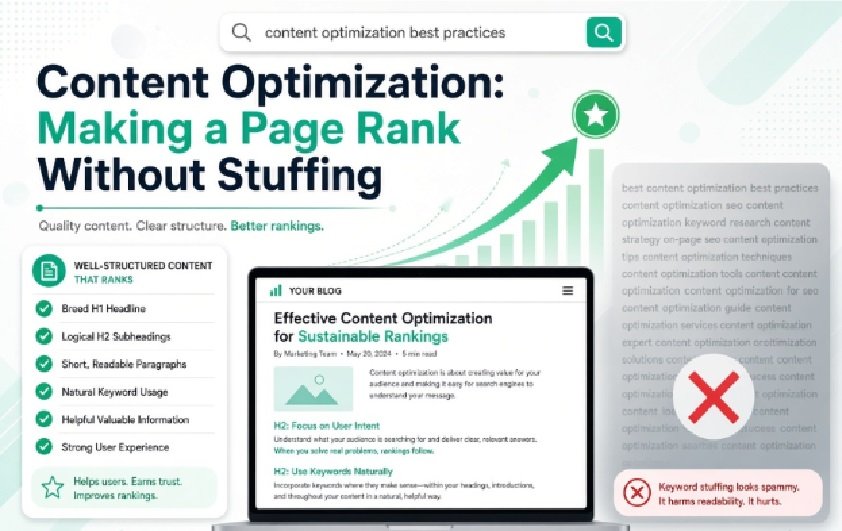 Content optimization SEO illustration showing how to rank a page without keyword stuffing